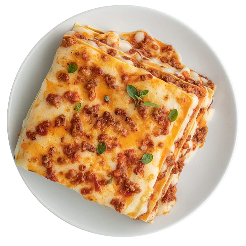 Dish of lasagna with vegetarian ragù